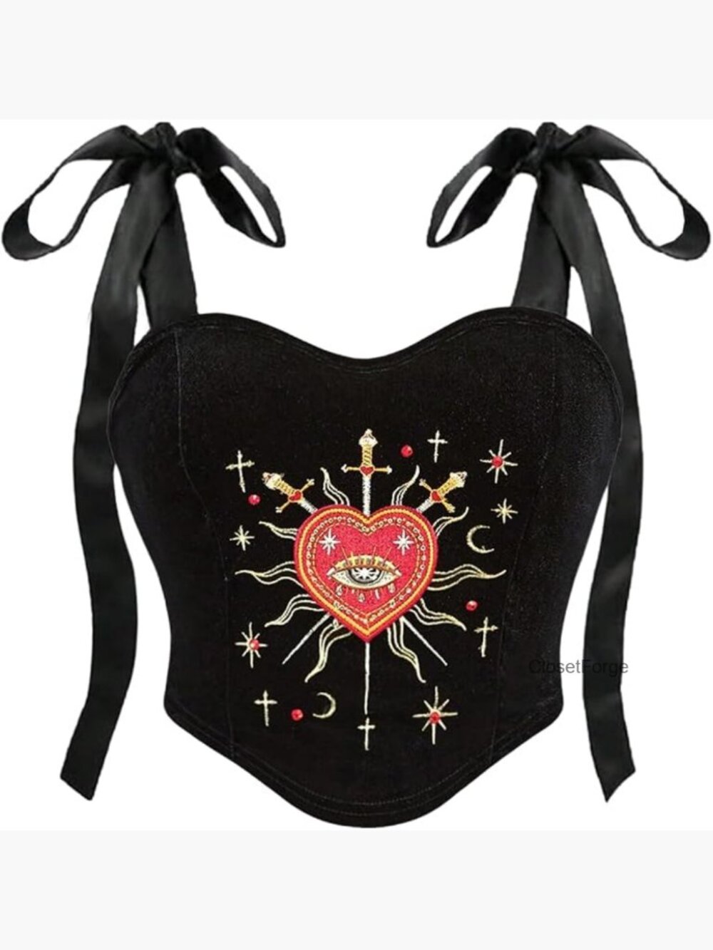 Plus Size Y2k Gothic Velvet Corset Bustier Embroidered Tie Shoulder Crop Cami